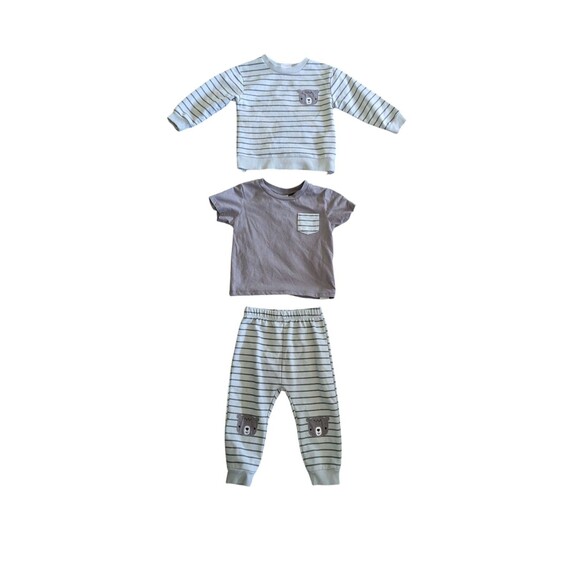 Petit Lems Mini Threads Boys Bear Striped 2-Pc Outfit Sz 18 Months Toddler - Picture 1 of 2